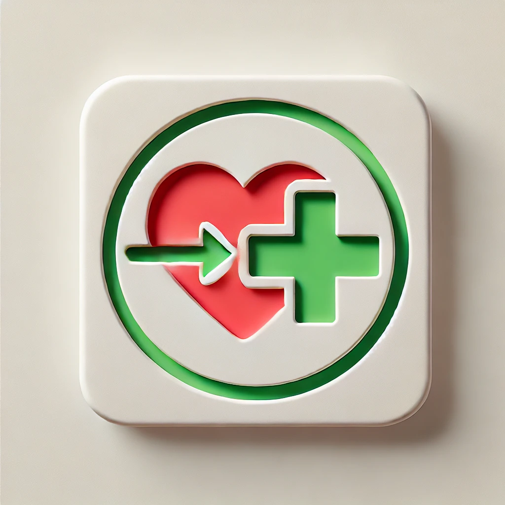 DALL·E 2024-06-25 01.34.15 - A simple image symbolizing organ donation. Show a red heart with an arrow pointing from it to a green cross, symbolizing the transfer of life. The bac